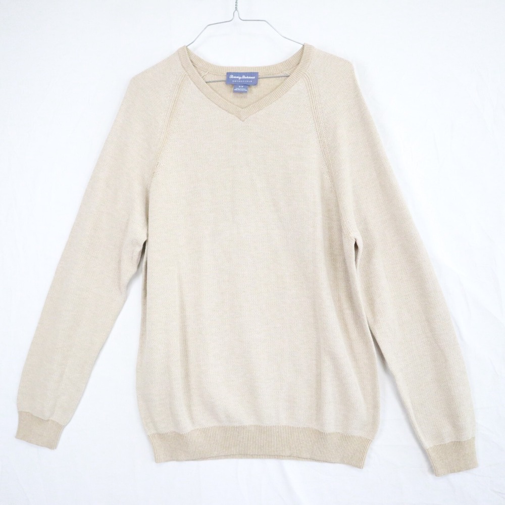 Tommy Bahama Sweater Mens Small‎ Reversible Pullover V-Neck Beige Long Sleeve